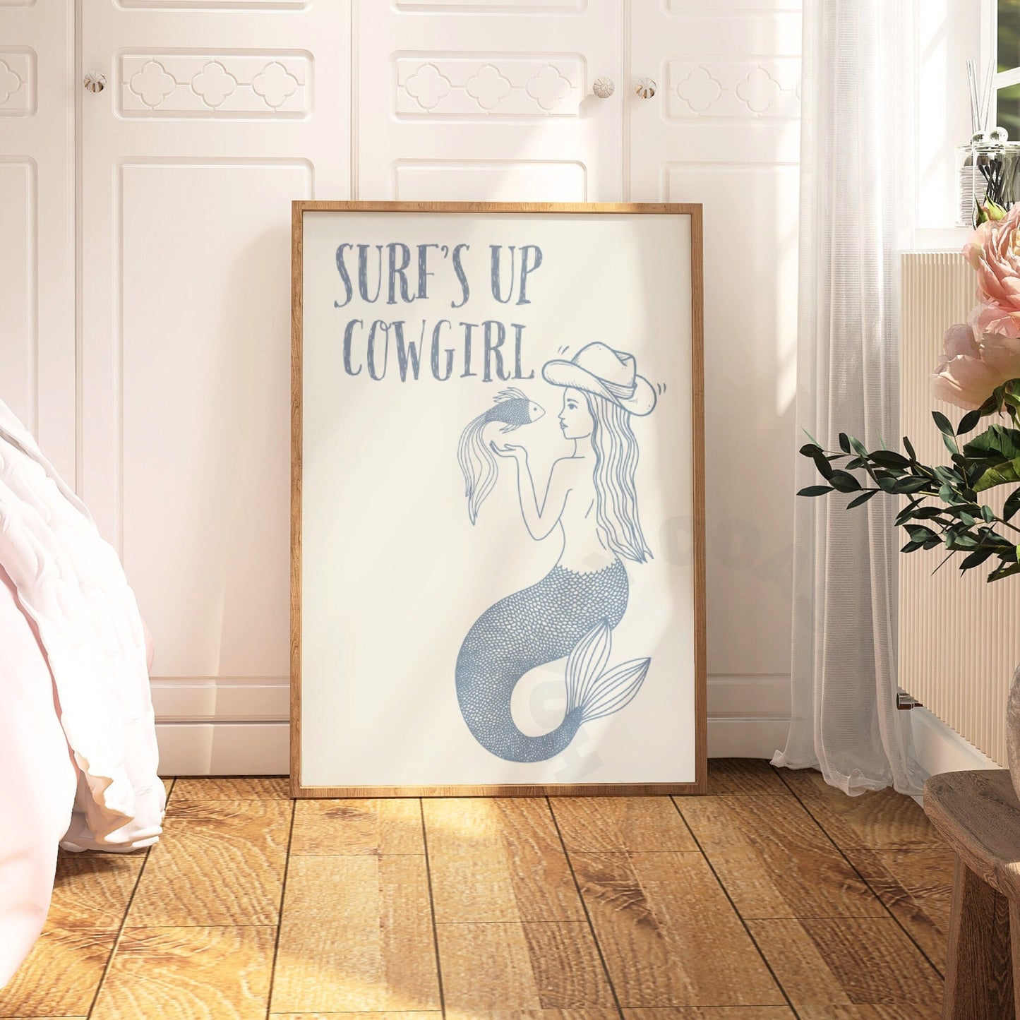 Coastal Blue Mermaid Cowgirl Poster