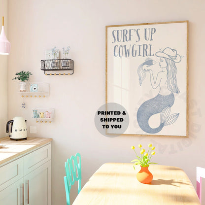 Coastal Blue Mermaid Cowgirl Poster