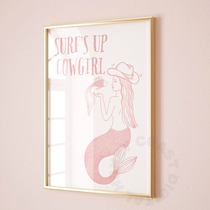 Pink Trendy Mermaid Cowgirl Poster