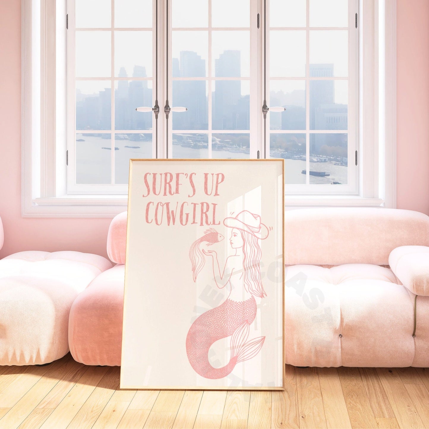 Pink Trendy Mermaid Cowgirl Poster