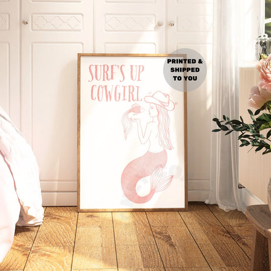 Pink Trendy Mermaid Cowgirl Poster