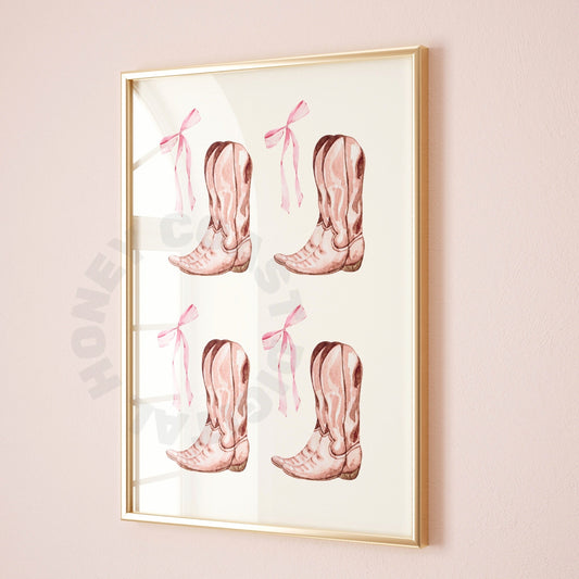 Pink Hair Bow and Boots Digital Prints