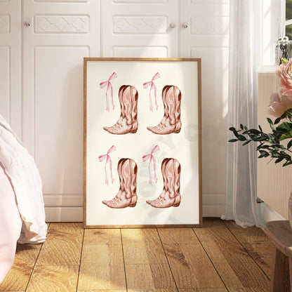 Pink Hair Bow and Boots Digital Prints