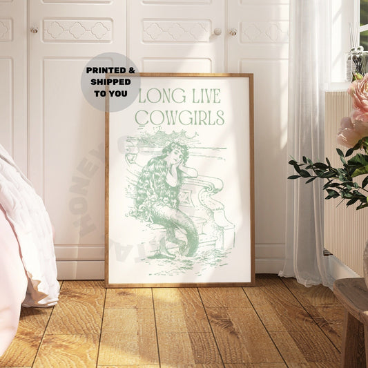 Sage Green Mermaid Cowgirl Poster