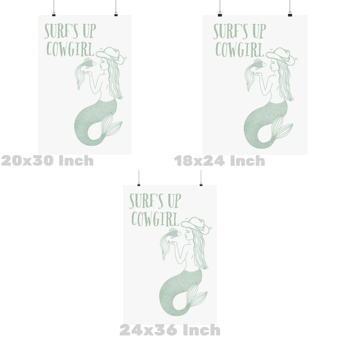 Sage Green Mermaid Cowgirl Poster