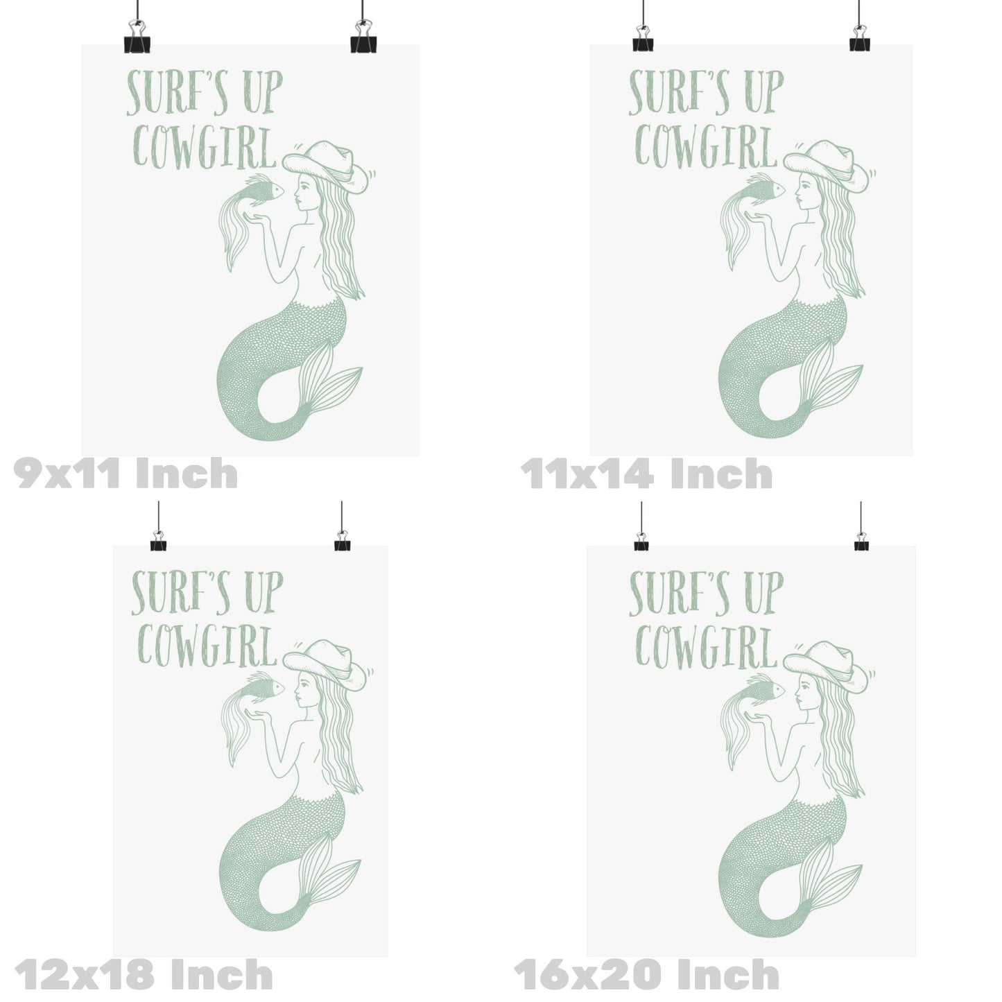 Sage Green Mermaid Cowgirl Poster