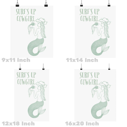 Sage Green Mermaid Cowgirl Poster