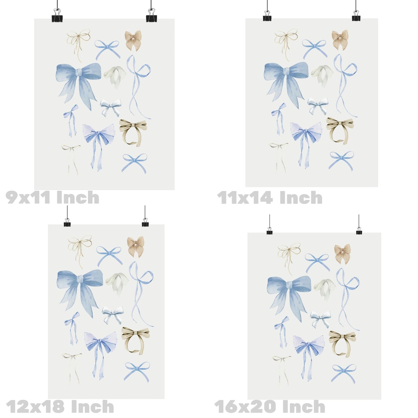 Beige Blue Hair Bows Poster