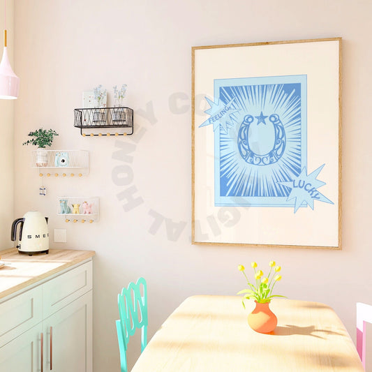 Blue Feeling Lucky Horseshoe Digital Prints