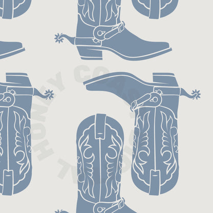 Coastal Blue Cowboy Boots Digital Prints