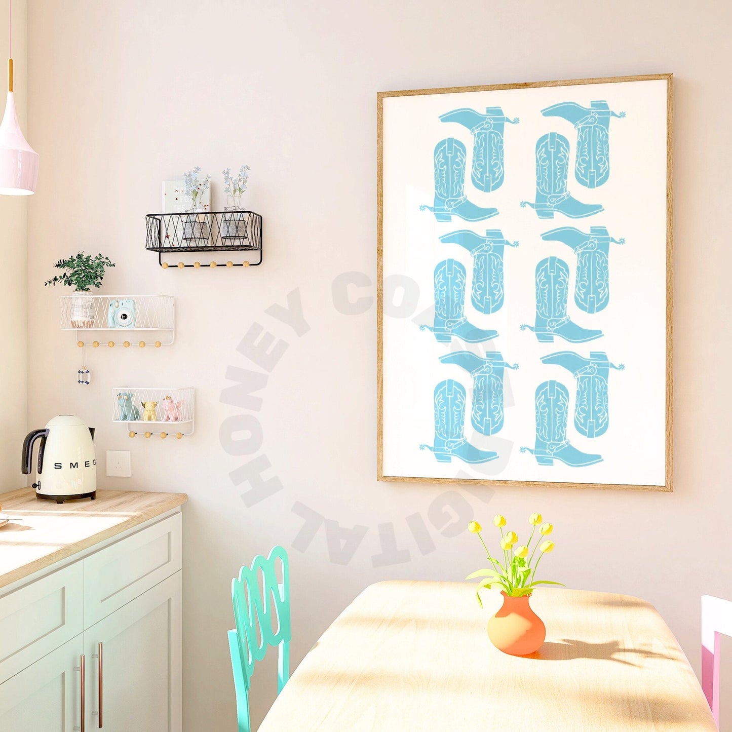 Surf Blue Cowboy Boots Digital Prints