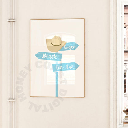 Surf Blue Coastal Cowgirl Beach Sign Poster