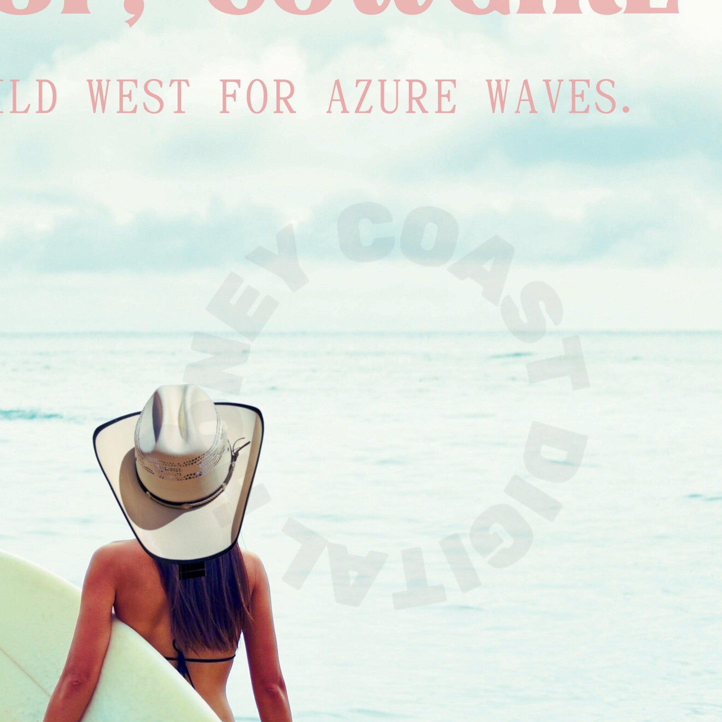 Pastel Surfs Up Cowgirl Newspaper Digital Prints