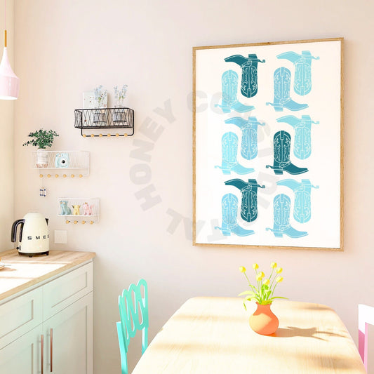 Blue Cowboy Boots Digital Prints