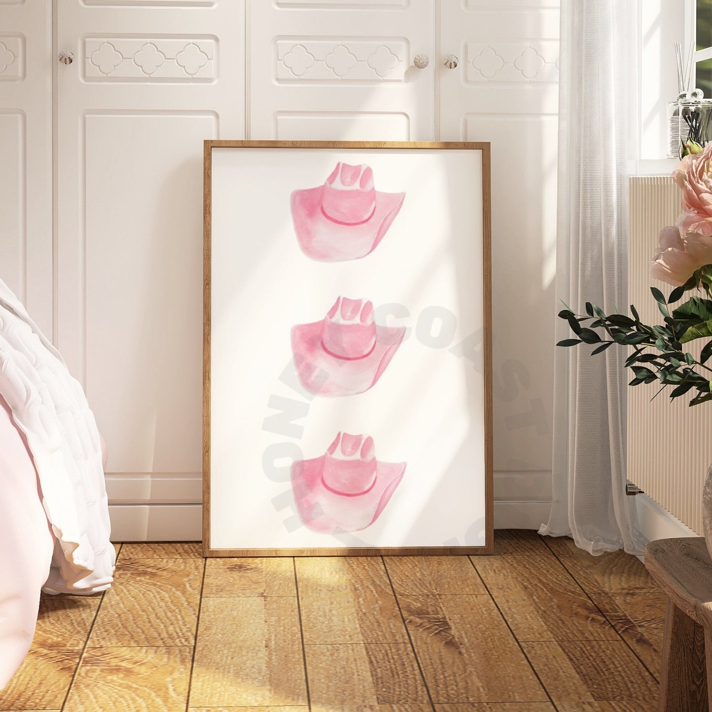 Watercolor Pink Cowboy Hat Digital Prints