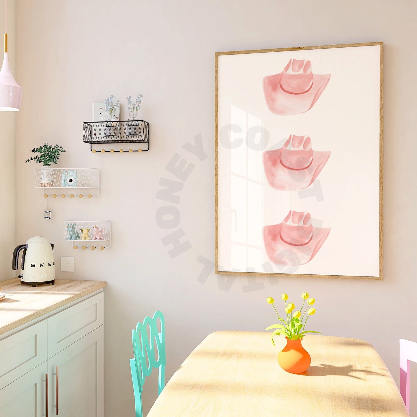 Watercolor Coral Cowboy Hat Digital Prints