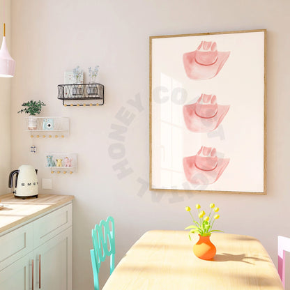 Watercolor Coral Cowboy Hat Digital Prints