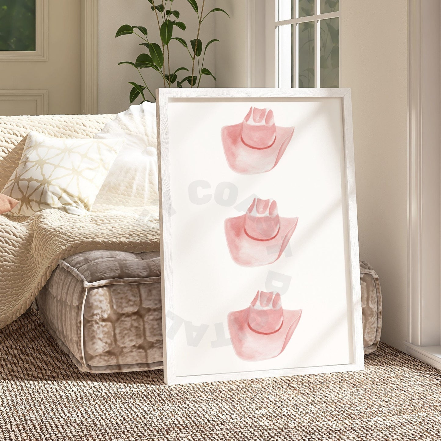Watercolor Coral Cowboy Hat Digital Prints