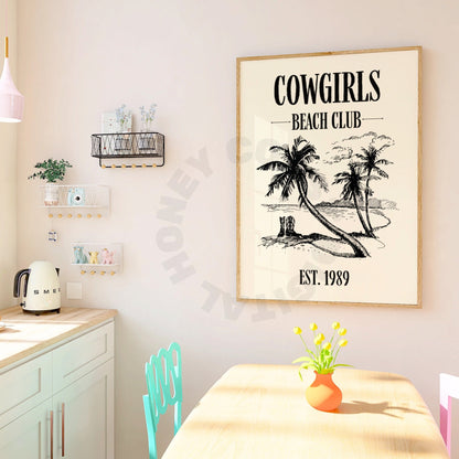 Monotone Cowgirl Beach Club Black Digital Prints