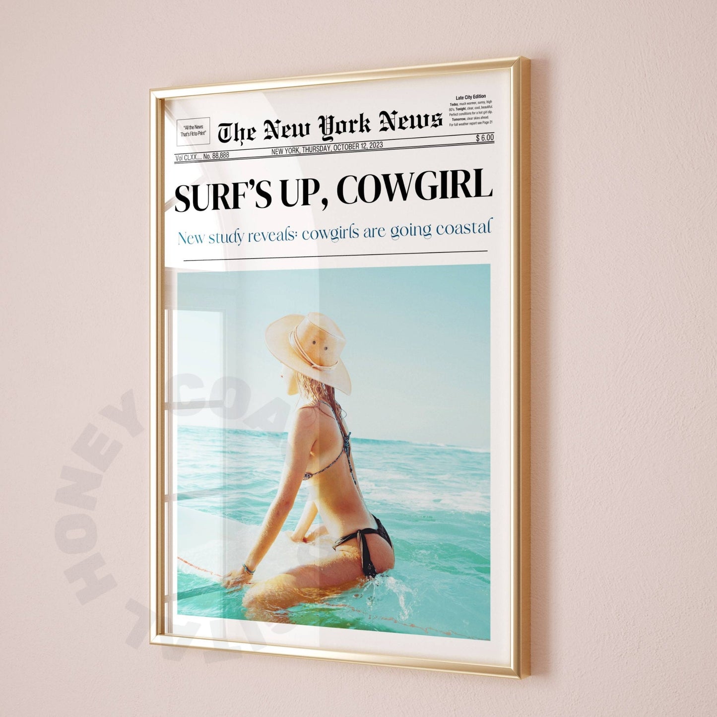 Surfs Up Cowgirl Newspaper Poster