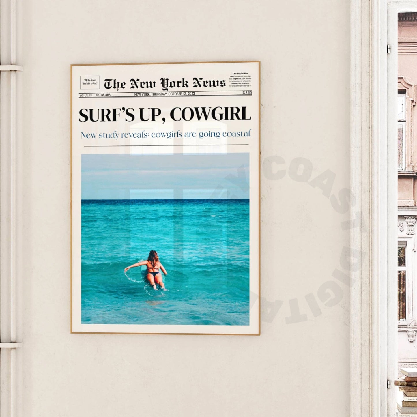 Surfs Up Cowgirl Newspaper Poster