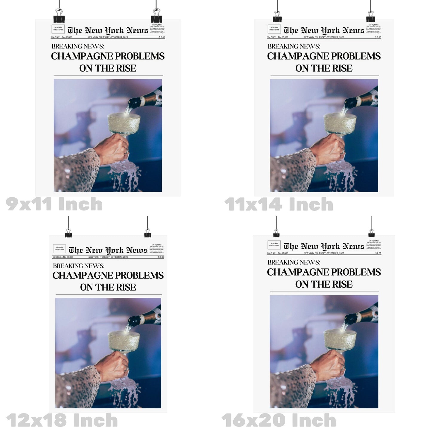 Blue Champagne Problems Newspapers Poster