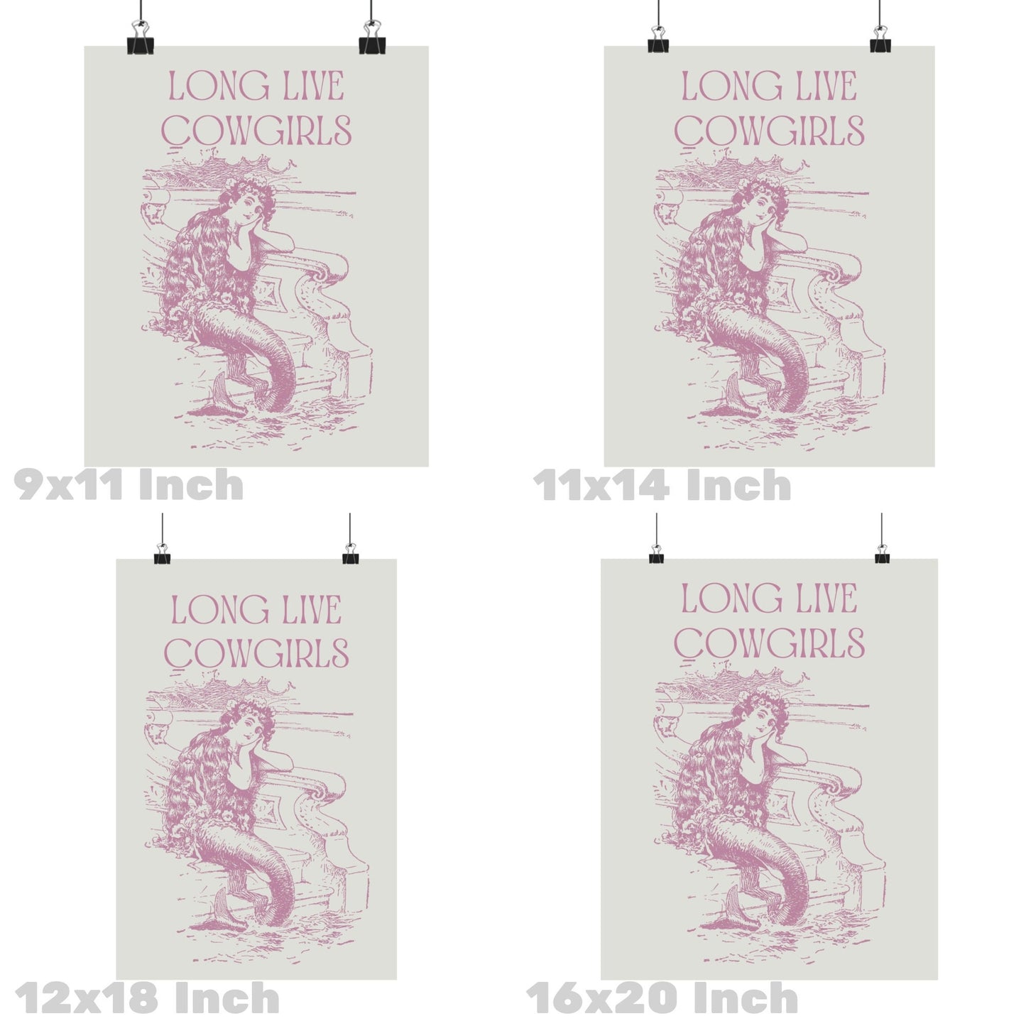 Pink Mermaid Cowgirl Poster