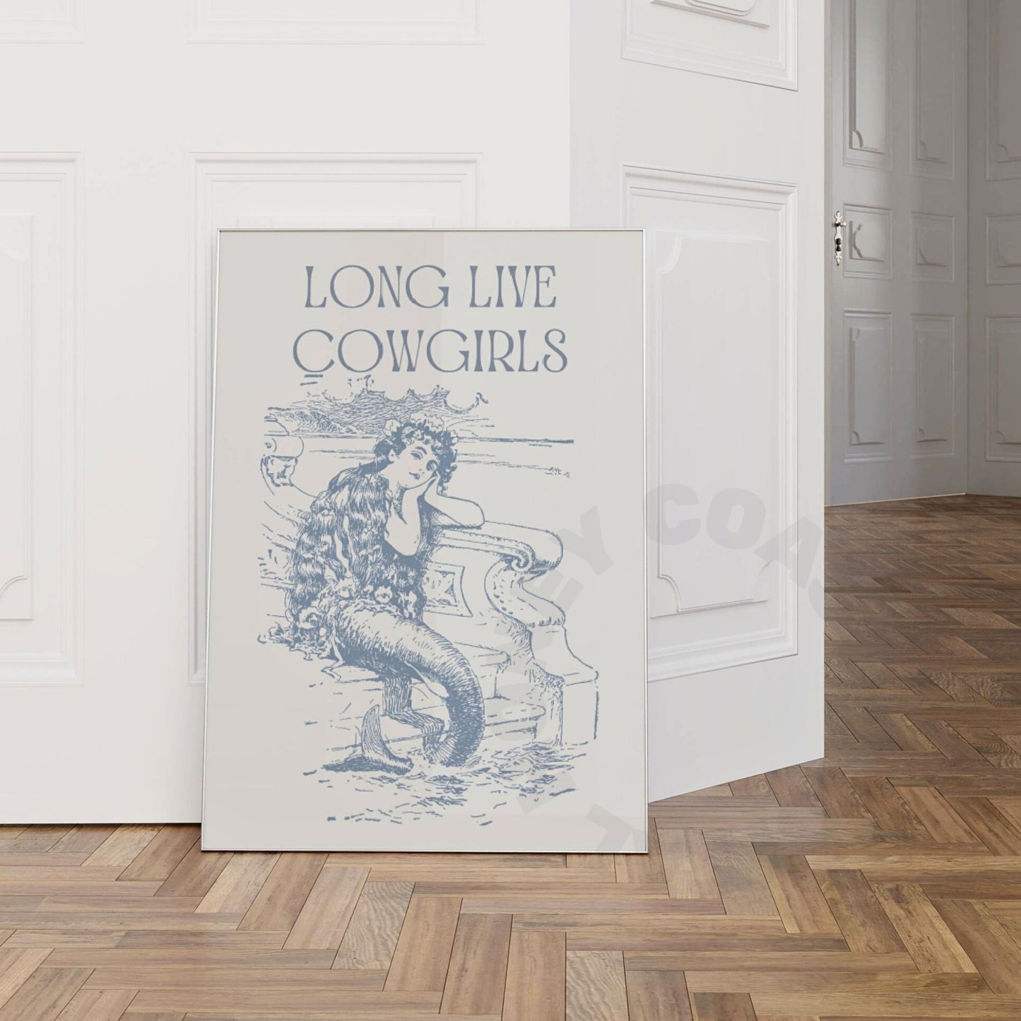 Coastal Blue Mermaid Cowgirl Poster