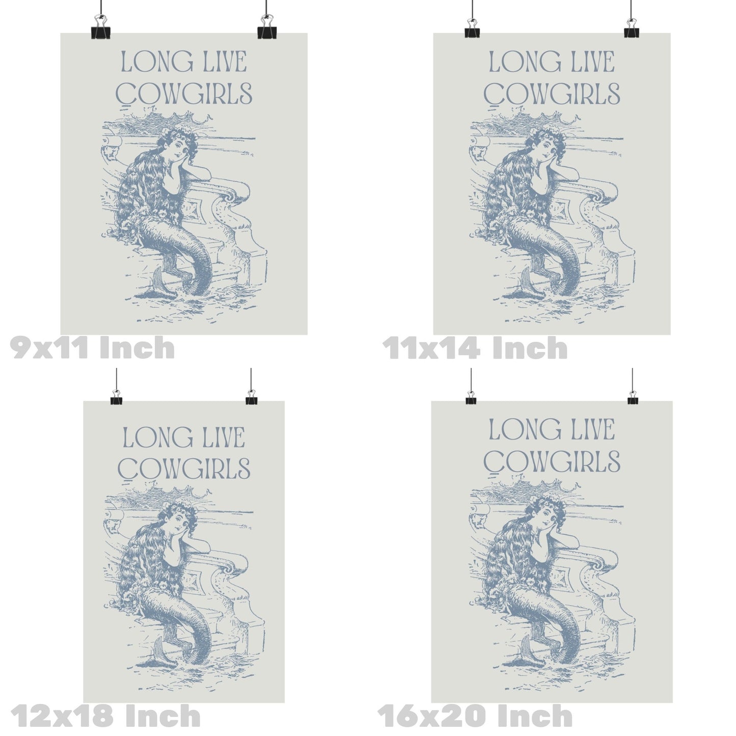 Coastal Blue Mermaid Cowgirl Poster