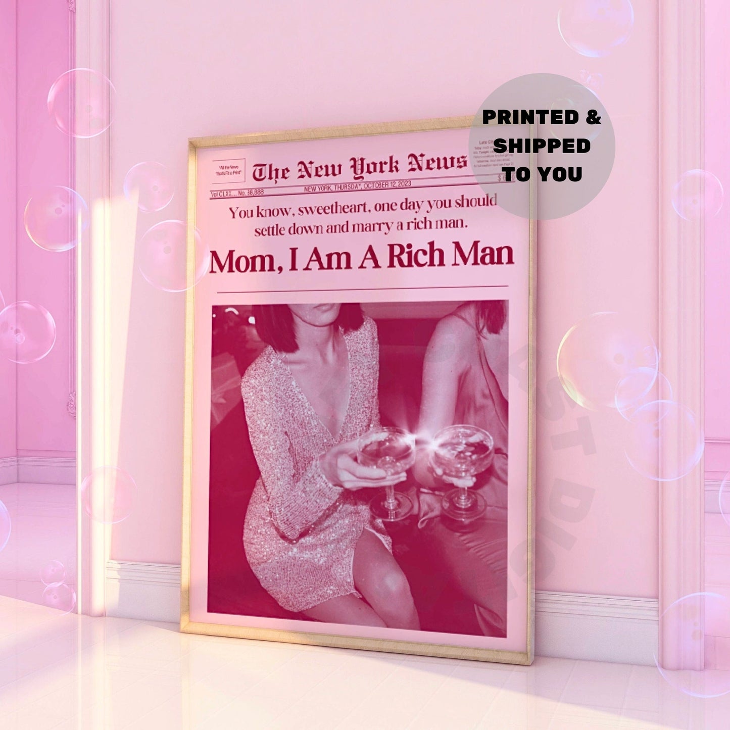 Red Mom I Am A Rich Man Newspapers Poster