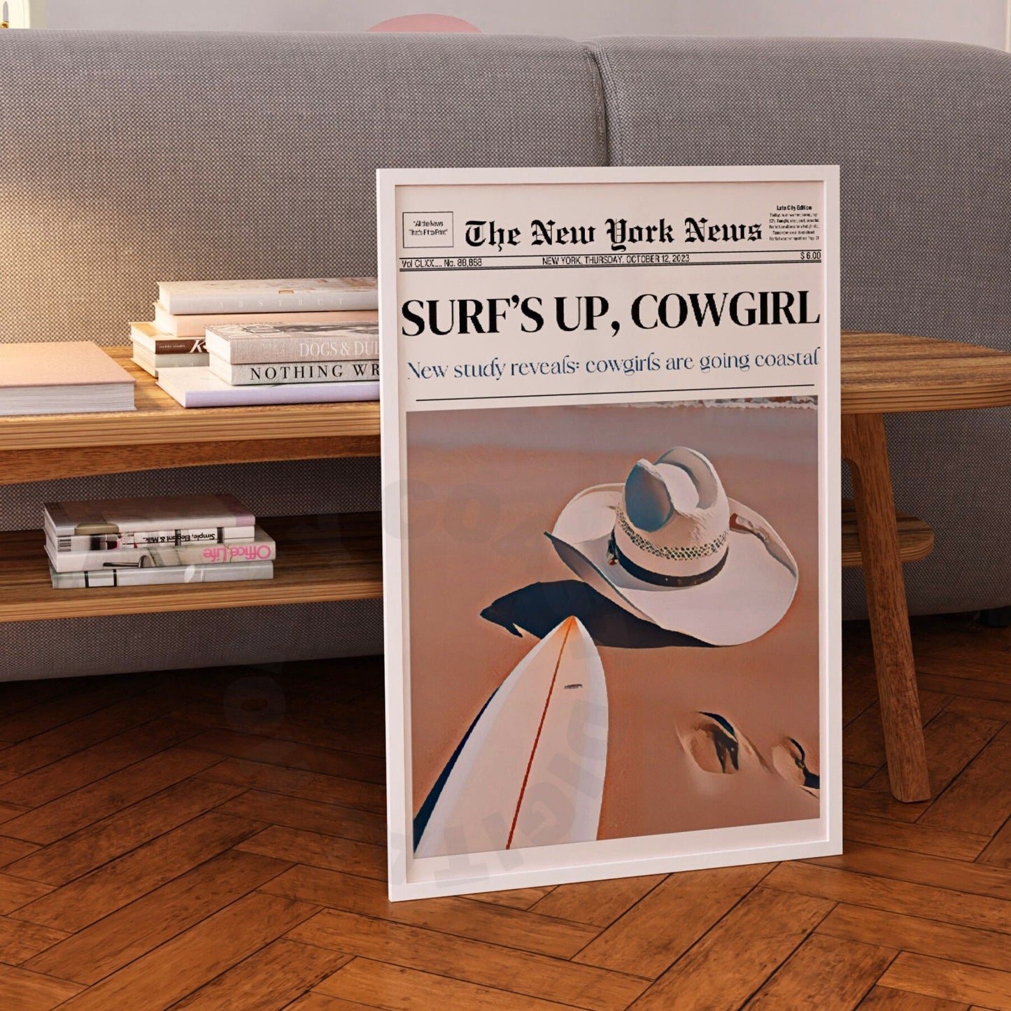 Surfs Up Cowgirl Newspaper Poster