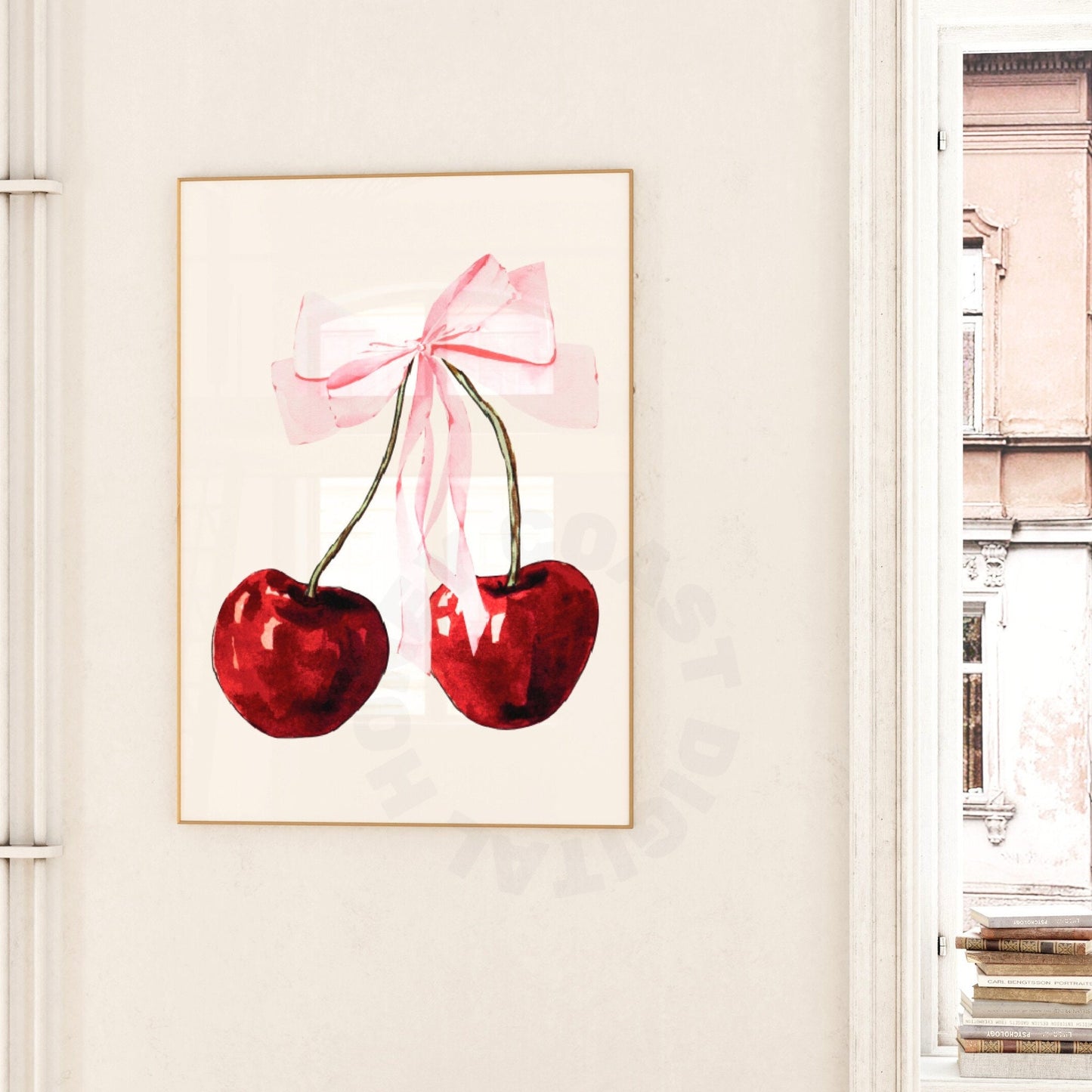 Pink Cherry Hair Bow Digital Prints