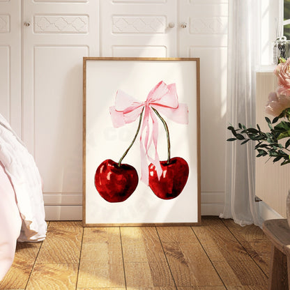 Pink Cherry Hair Bow Digital Prints