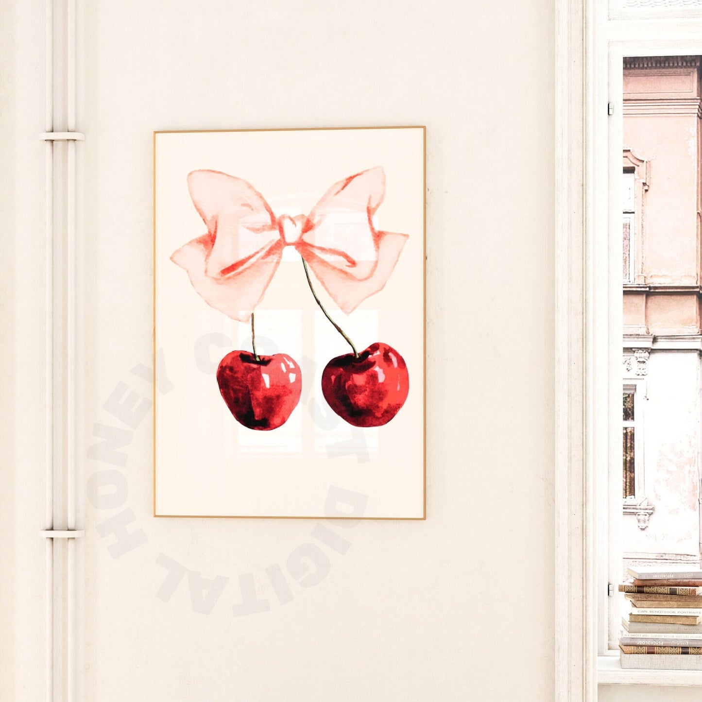 Cherry With Pink Puffy Hair Bow Digital Prints