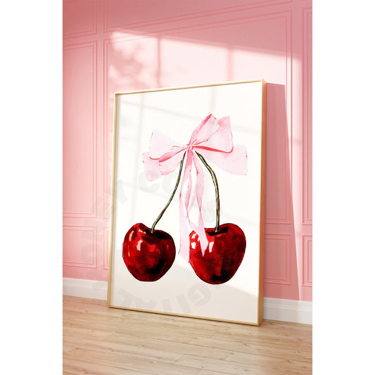 Pink Cherry Hair Bow Digital Prints