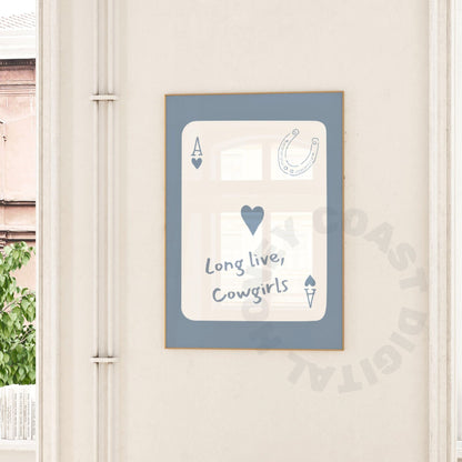 Coastal Blue Cowgirl Playing Card Poster