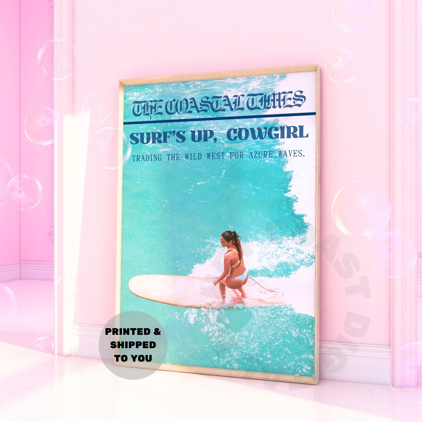 Surfs Up Cowgirl Newspaper Poster