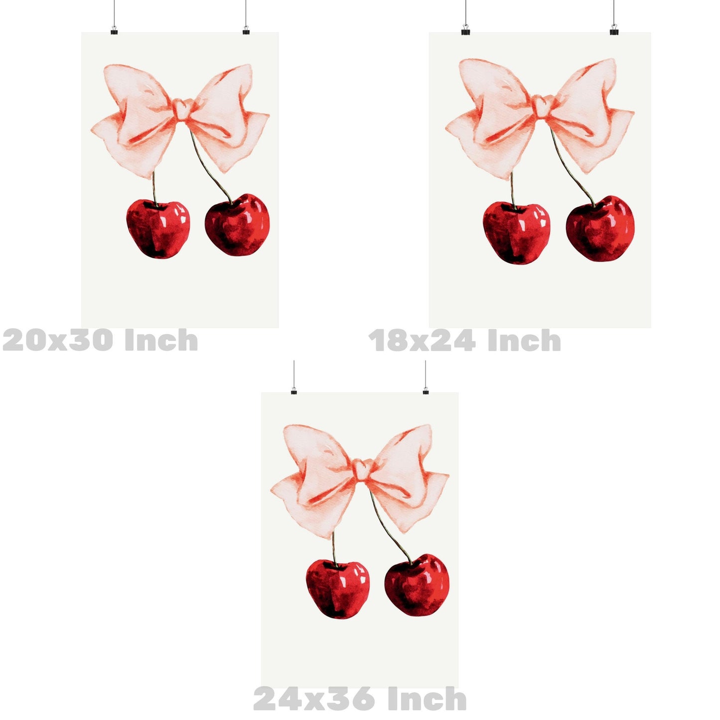 Pink Cherry Hair Bow Poster