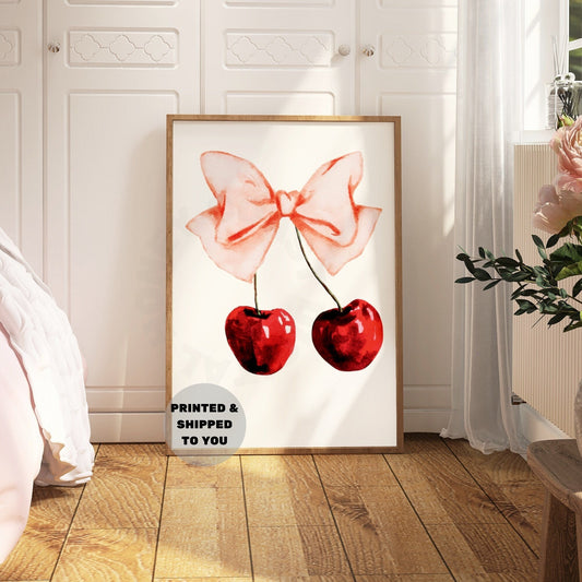 Pink Cherry Hair Bow Poster