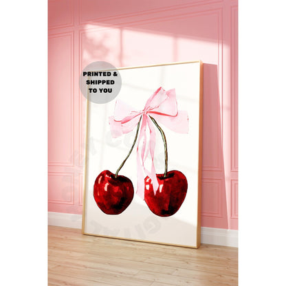 Pink Cherry Hair Bow Poster