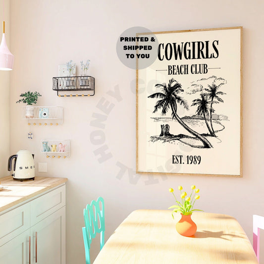 Monotone Cowgirl Beach Club Poster