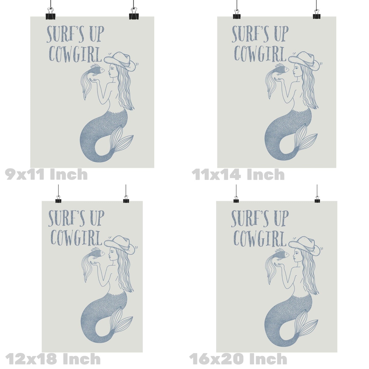 Coastal Blue Mermaid Cowgirl Poster