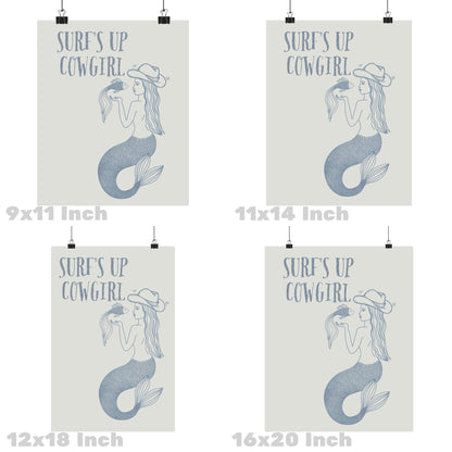 Coastal Blue Mermaid Cowgirl Poster