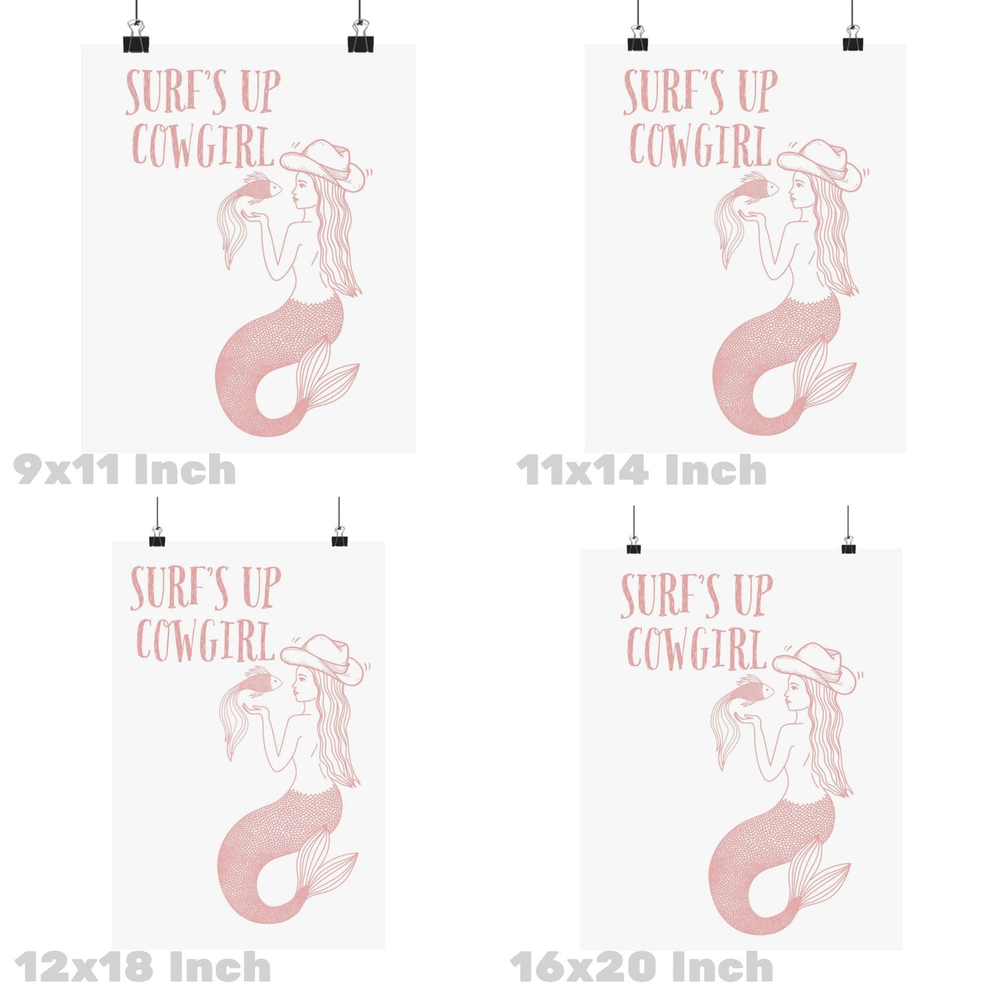 Pink Trendy Mermaid Cowgirl Poster