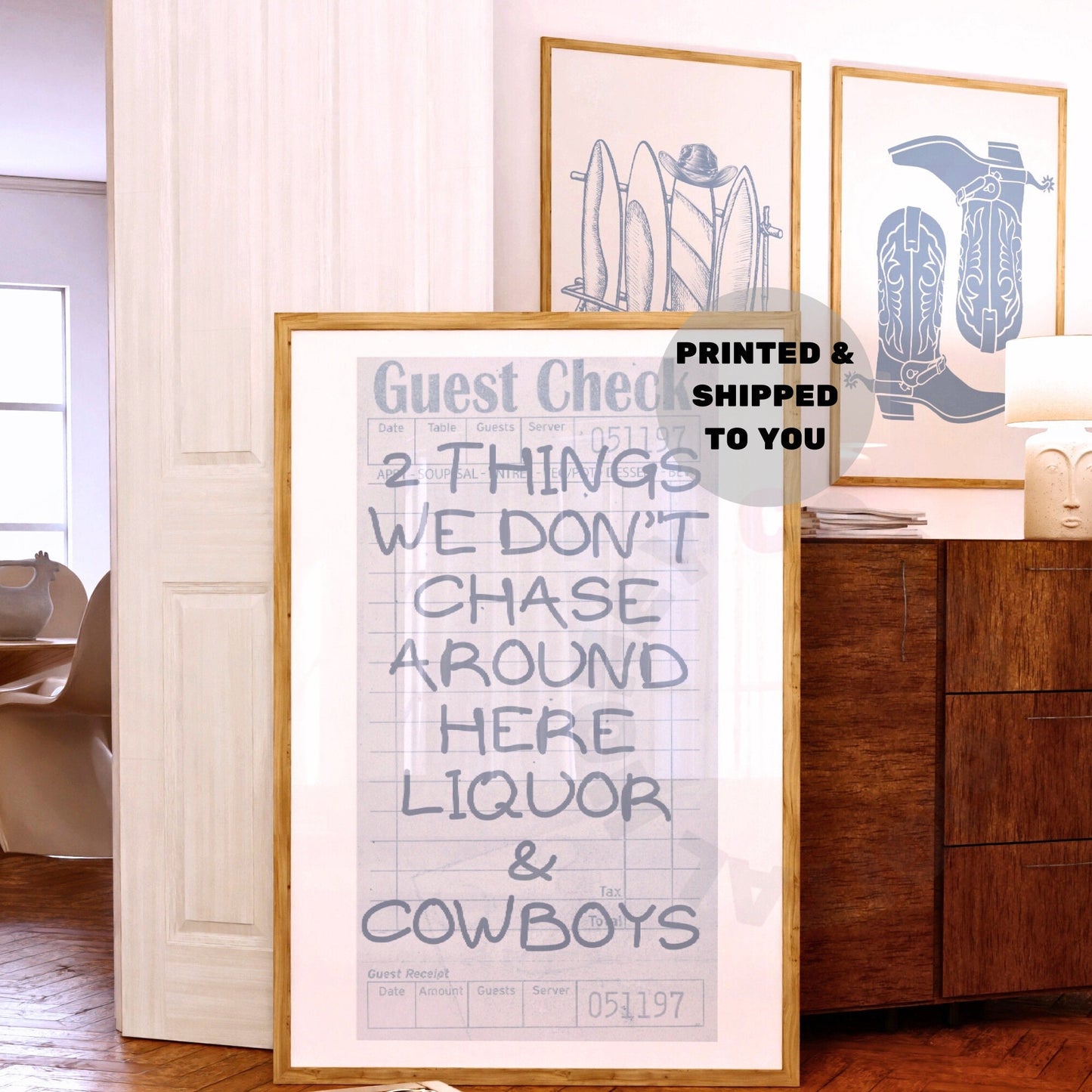 Liquor & Cowboys Coastal Blue Guest Check Poster