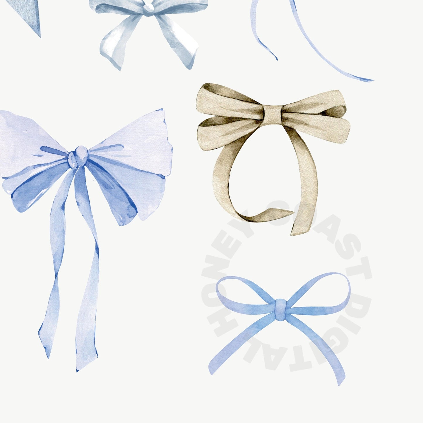 Beige Blue Bows Digital Prints