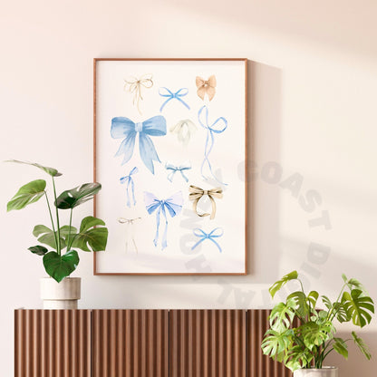 Beige Blue Bows Digital Prints