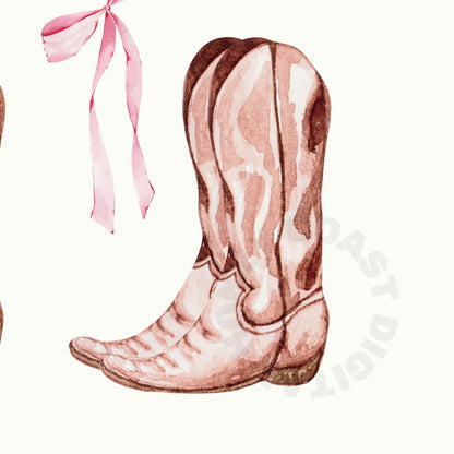 Pink Hair Bow and Boots Digital Prints