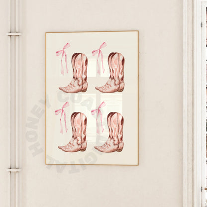 Pink Hair Bow and Boots Digital Prints