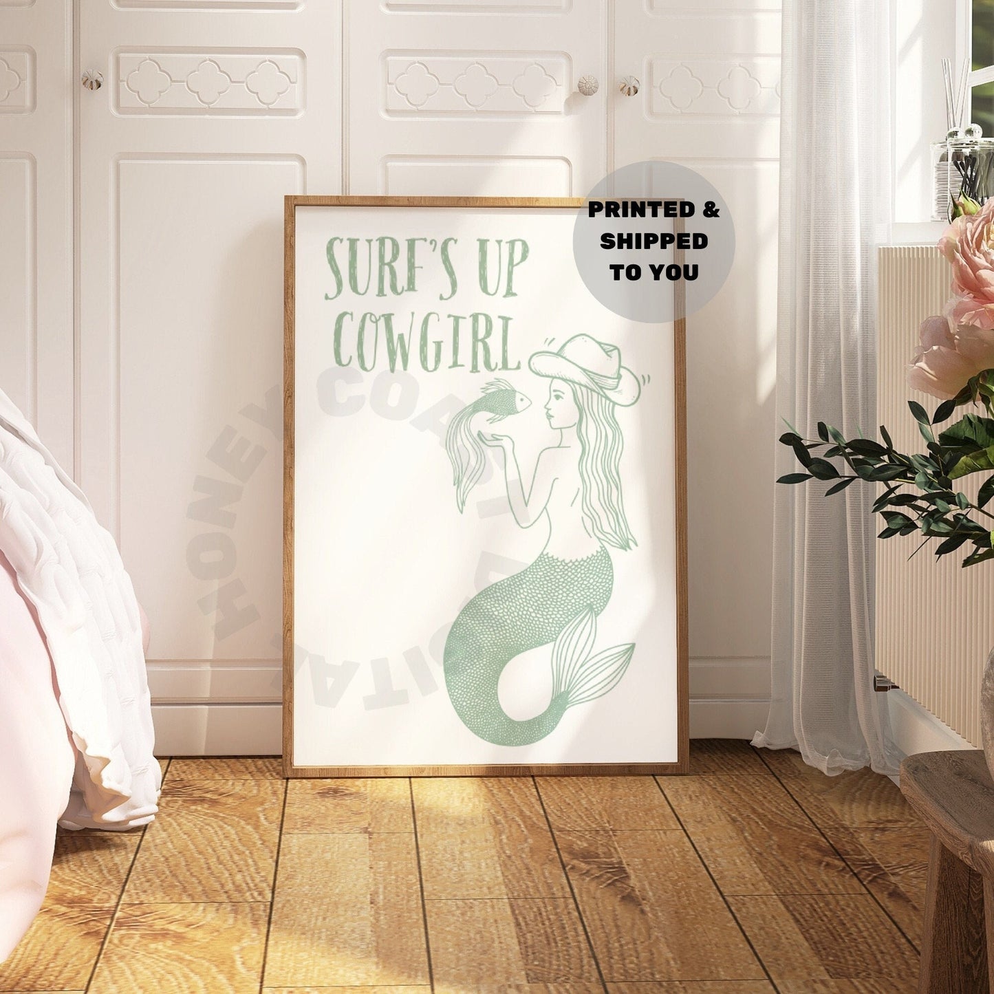 Sage Green Mermaid Cowgirl Poster